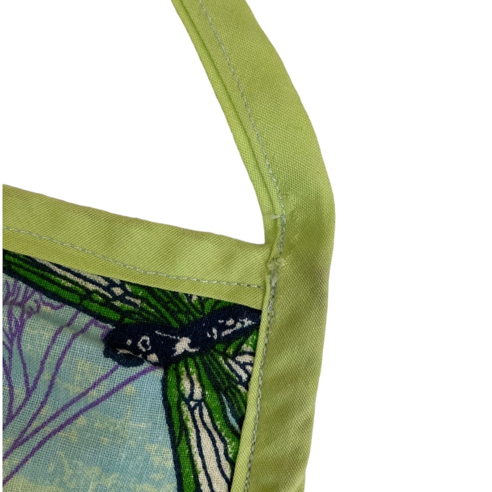 Reversible Cloth Green Blue Bib Apron Butterfly Floral Pocket Vintage? Handmade? - Picture 11 of 12